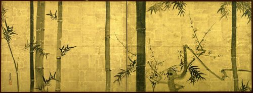 竹梅図屏風 18世紀 江戸時代 東京国立博物館 pannelli dipinti con bambù e susino 18 secolo, epoca Edo museo nazionale di Tokyo